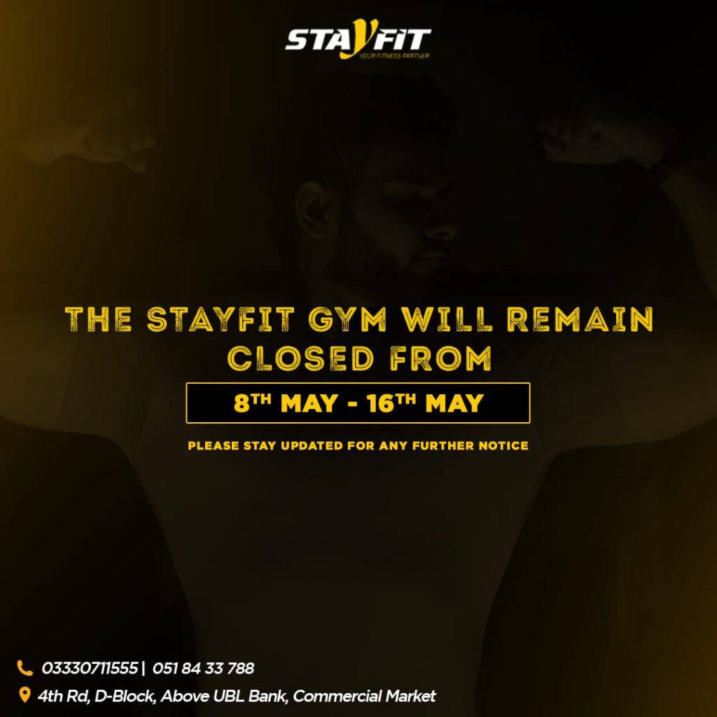 Stayfit Closed due to Coronavirus lockdown & Eid Holidays